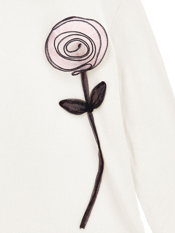 White 3D Rose Turtleneck