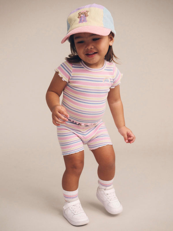 Multicolor Rainbow Stripe Ribbed Short