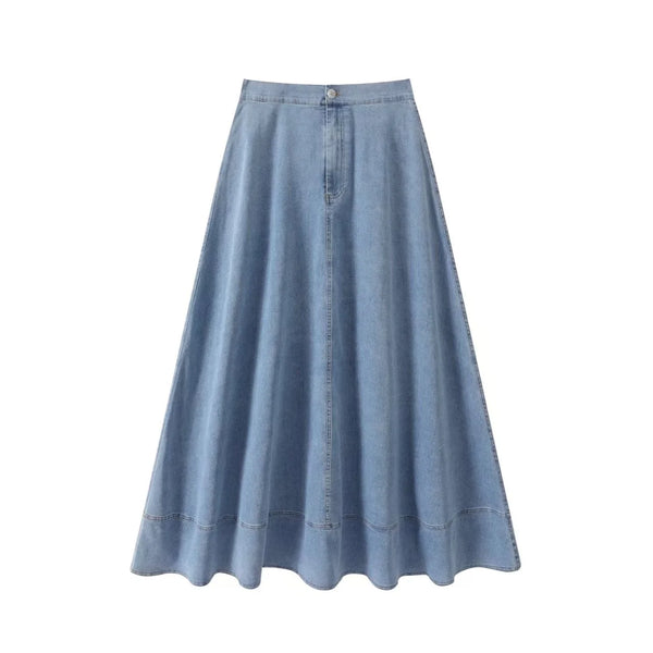 Blue Denim Maxi A-Line Skirt