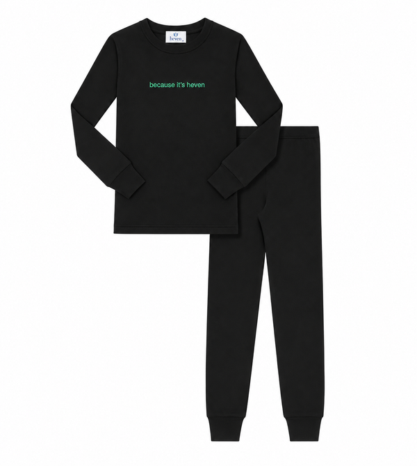 Black and Green Because its Heven Pajama Set