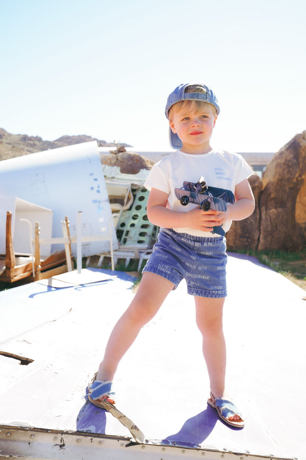 White with Blue Graphic Tee