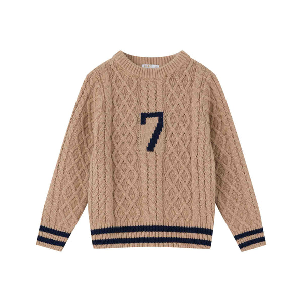 Tan Cableknit Graphic Sweater