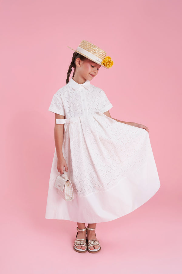 Cream Sangallo Bow Maxi Dress