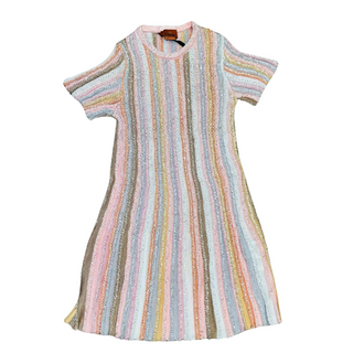 Pastel Color Short Sleeve Shimmer Dress