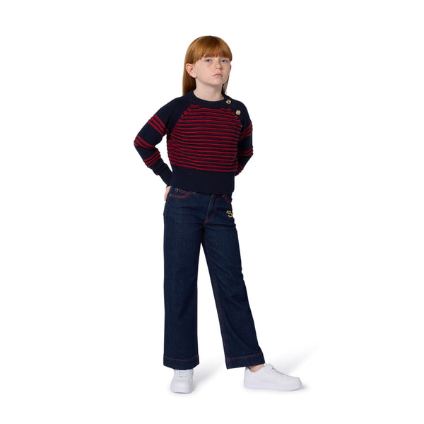 Navy and Red Knit Striped Sweater