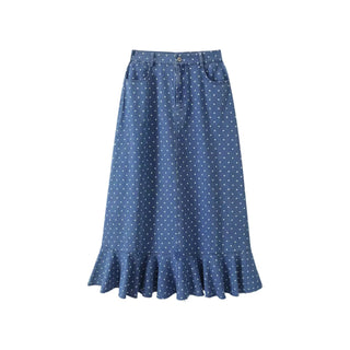 Blue Denim Polka Dot Maxi Skirt