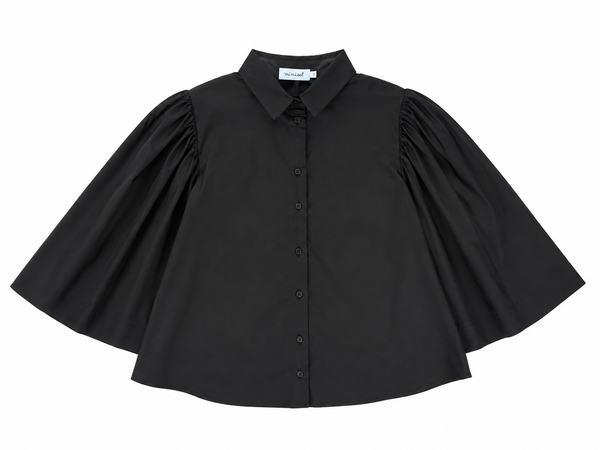Black 3/4 Sleeve Taffeta Blouse