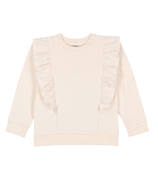 Cream Eyelet Ruffle Crewneck