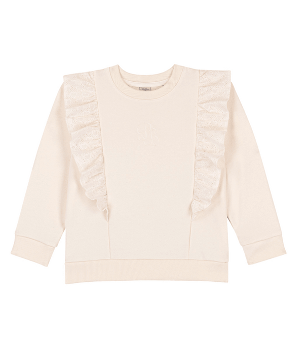 Cream Eyelet Ruffle Crewneck