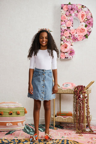 Medium Wash Denim Scallop Hem Skirt