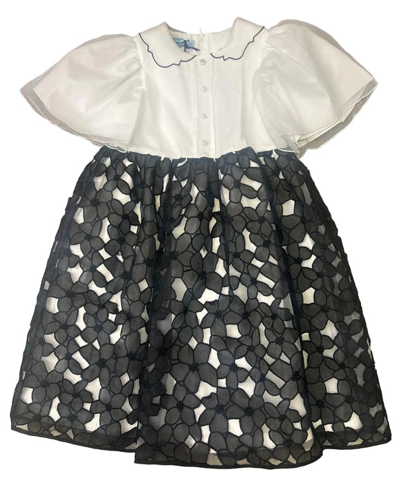 Black and White Floral Organza Dress