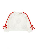 White Heart with Red Bow Trim Crewneck