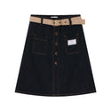 Blue Denim Belted Skirt