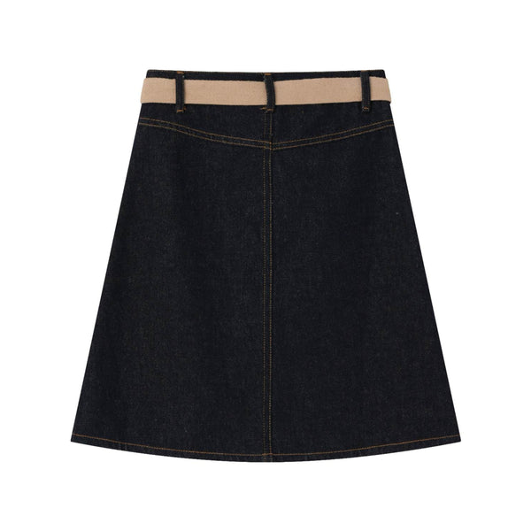 Blue Denim Belted Skirt