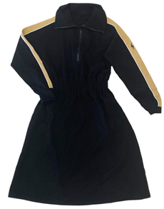 Black Collared Sweat Dress with Contrast Sleeve Stripe