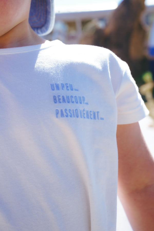 White with Blue Graphic Tee