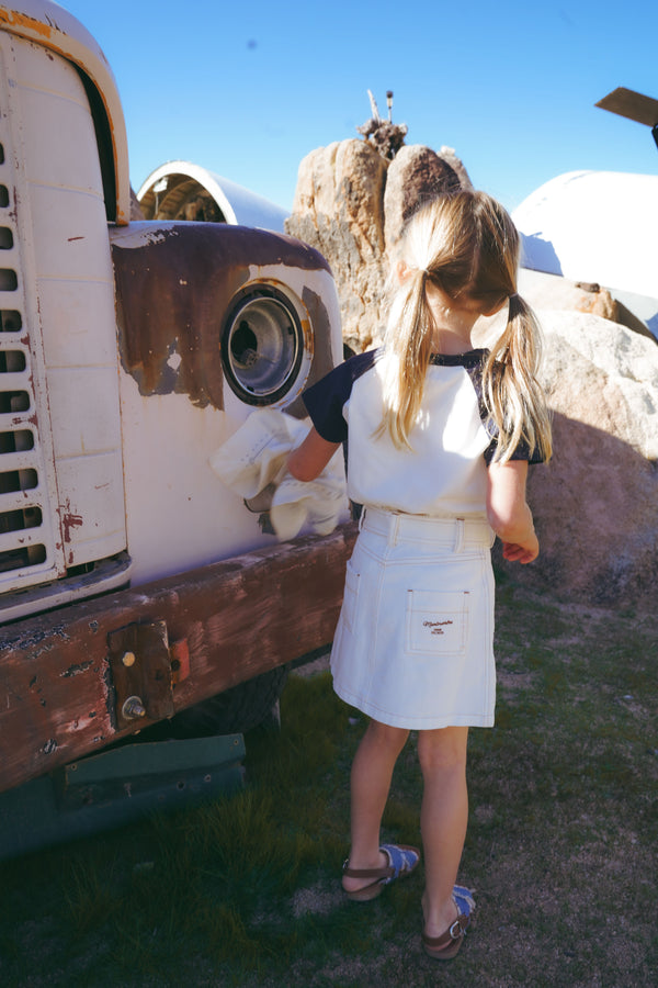 White Denim Button Skirt