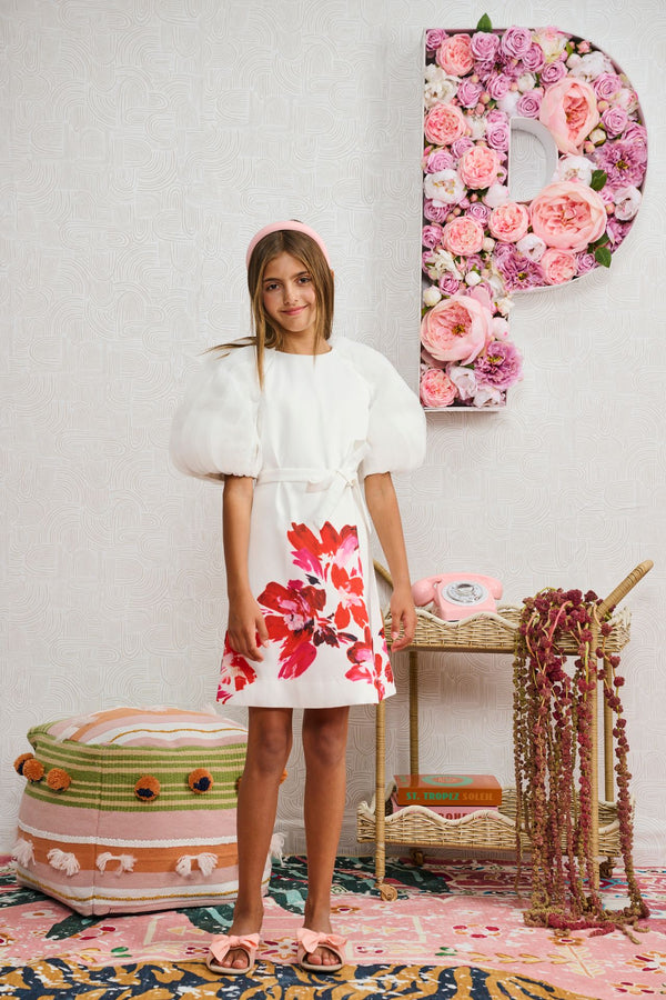 White Organza Puff Sleeve Dress