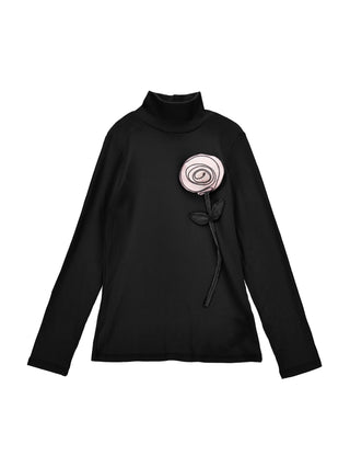 Black 3D Rose Turtleneck