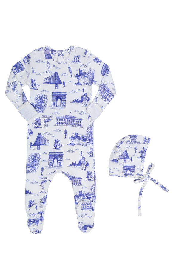 Ivory and Blue Toile Footie