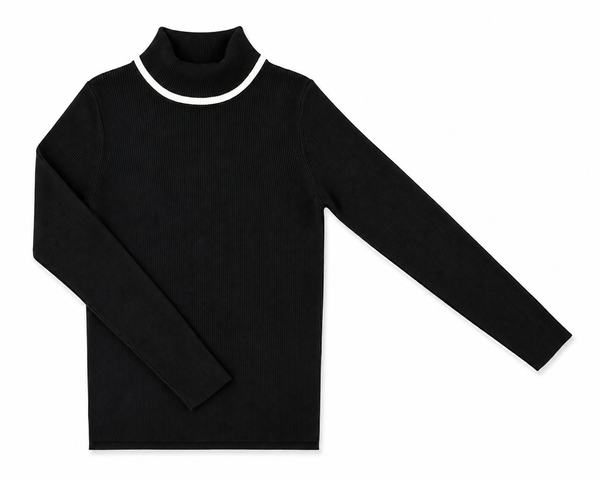 Teen Black Ribbed Turtleneck