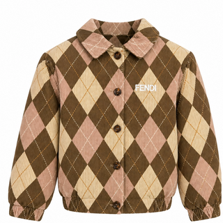 Pink and Brown Argyle Print Corduroy Jacket