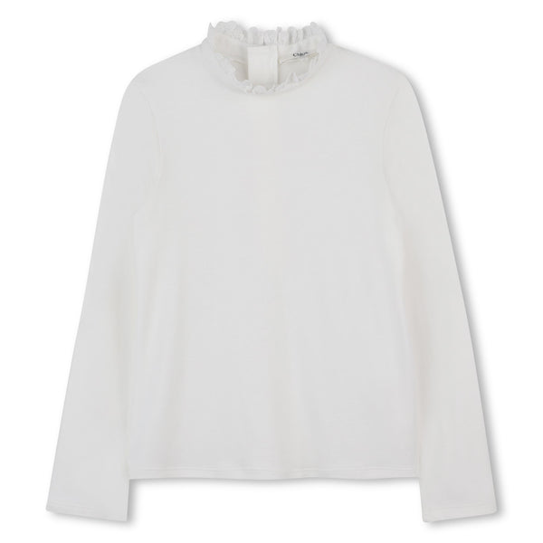 Off White Ruffle Trim Turtleneck