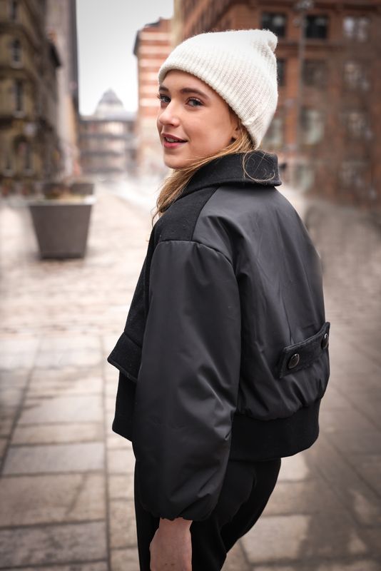 Black Double Breasted Wool & Nylon Jacket