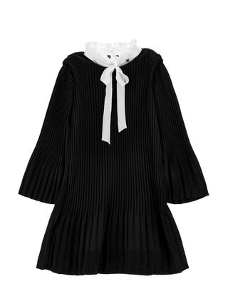Black Pleated Dress with Removable Collar