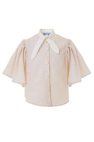 Beige Wide-Sleeve Cotton Shirt