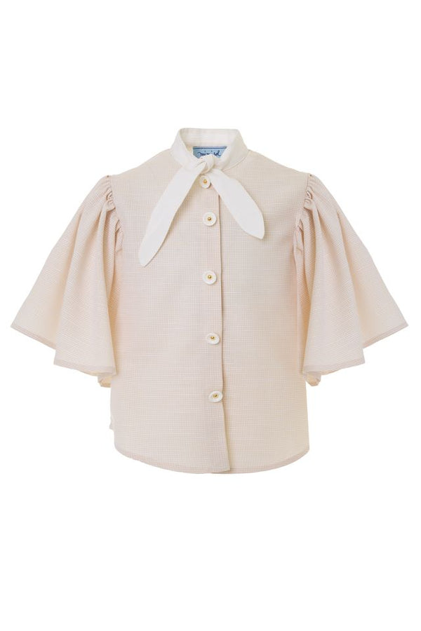 Beige Wide-Sleeve Cotton Shirt