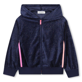 Navy Shimmer Velour Zip Up Sweatshirt