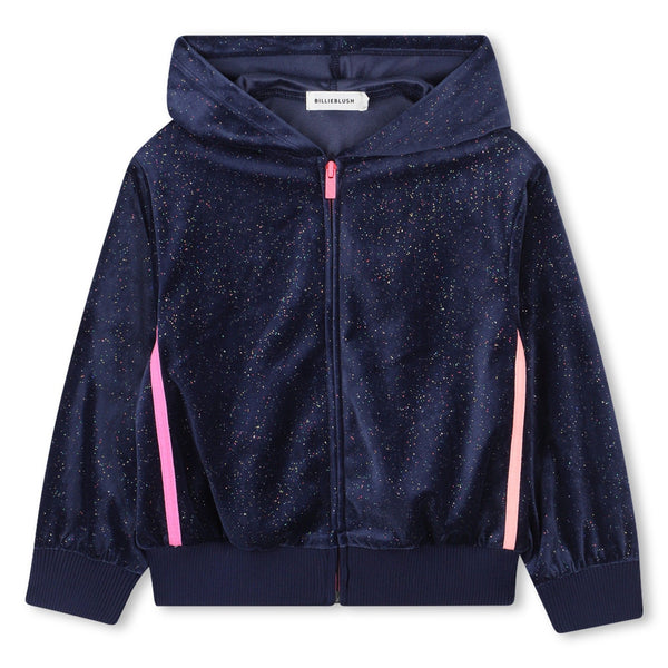 Navy Shimmer Velour Zip Up Sweatshirt