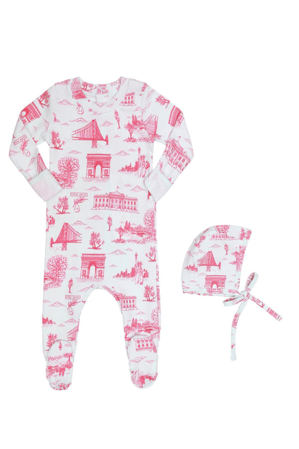 Ivory and Pink Toile Footie