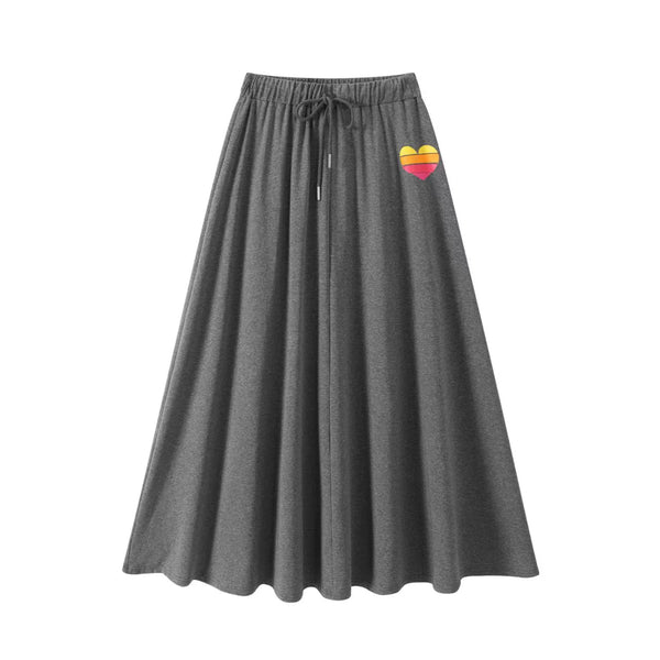 Grey with Neon Heart Midi Skirt