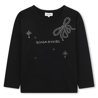 Black Rhinestone Logo Long Sleeve Tee