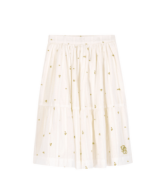 White with Green Flower Midi Skirt