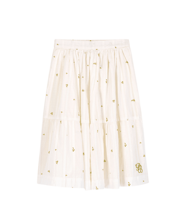 White with Green Flower Midi Skirt