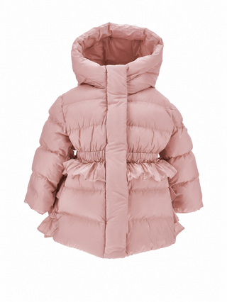 Pink Cinched Puffer Ruffle Jacket
