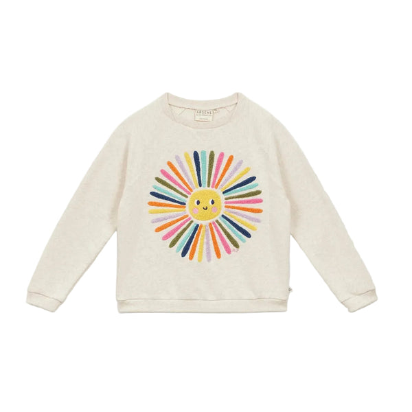 Heathered Sand Flower Crewneck