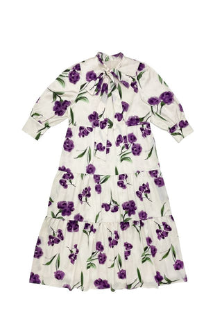 White with Purple Flowers Riley Dress