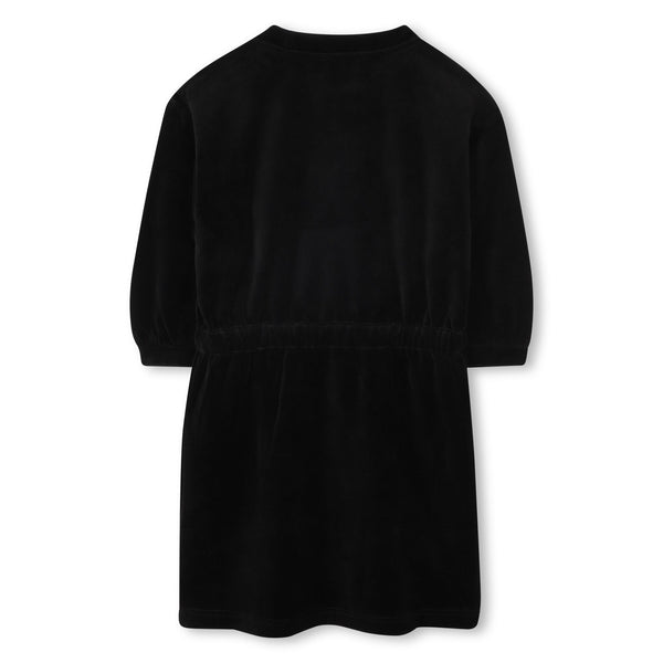 Black Velour Logo 3/4 Sleeve Dress
