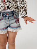 Bleach Denim Ribbon Detail Shorts