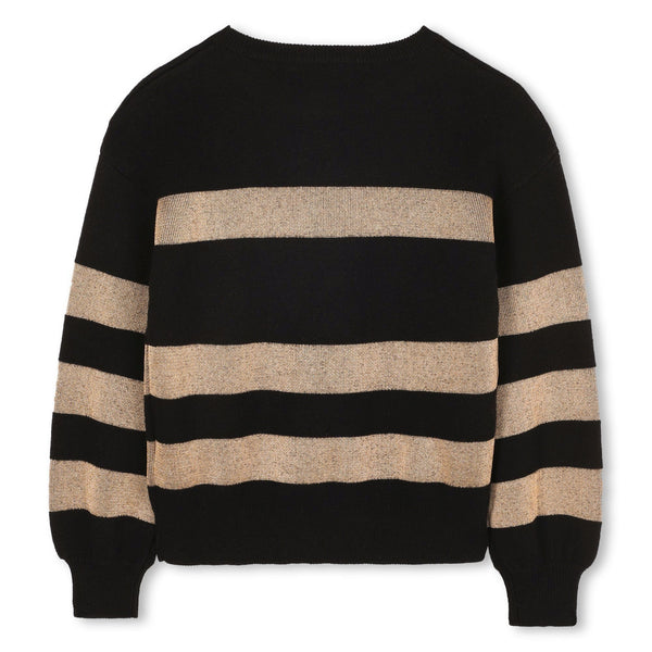Black Gold Striped Logo Sweater