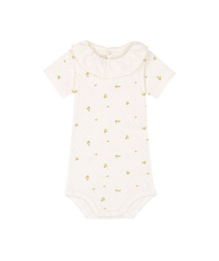 White Baby Green Flower Pointelle Onesie