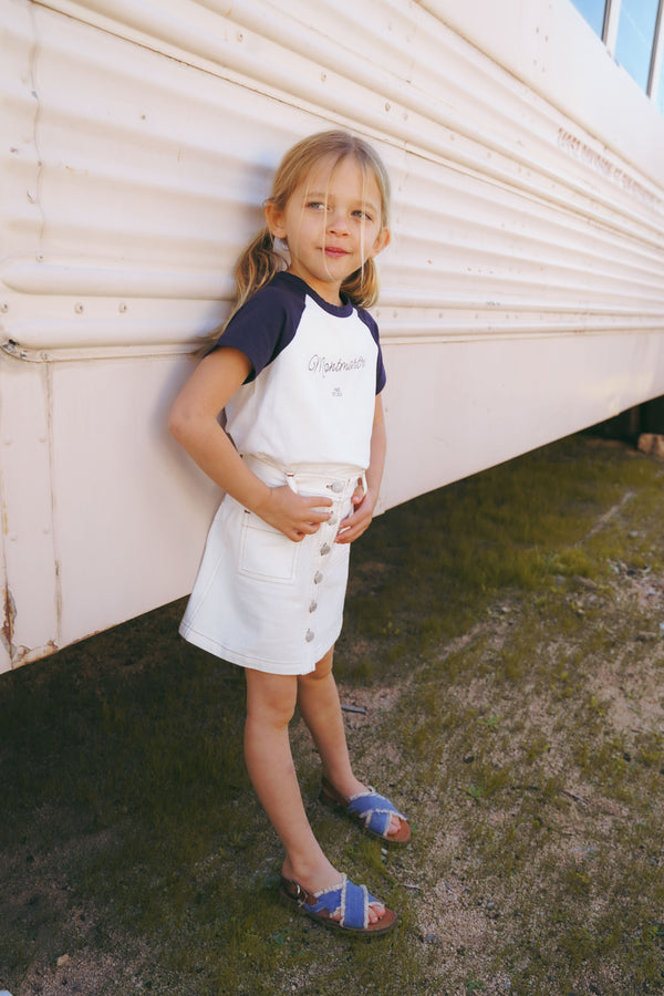 White Denim Button Skirt