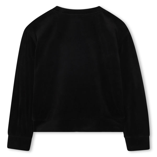 Black Velour Rhinestone Logo Crewneck