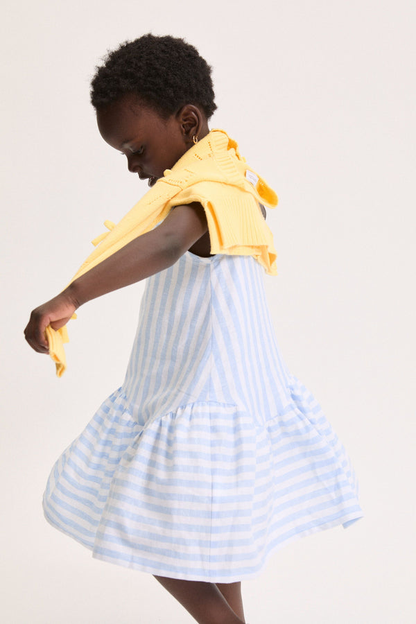 White and Blue Striped Linen Dress