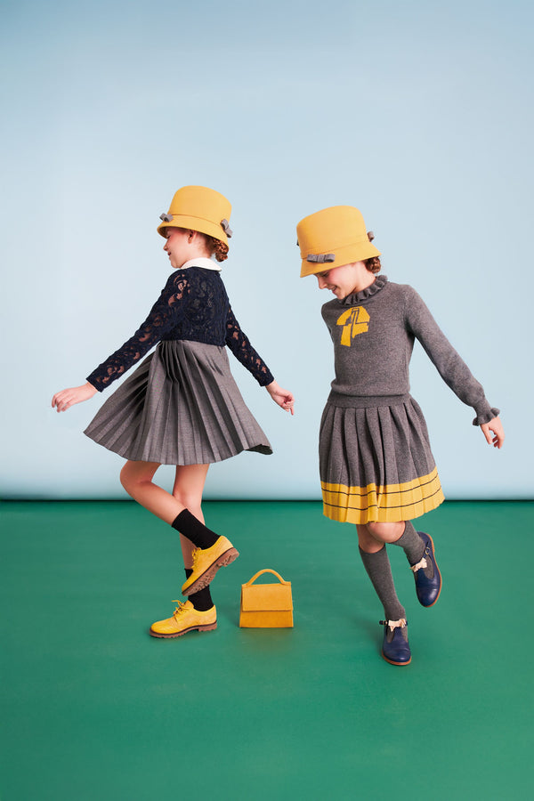 Grey and Yellow Wool Knitted Bow Turtleneck