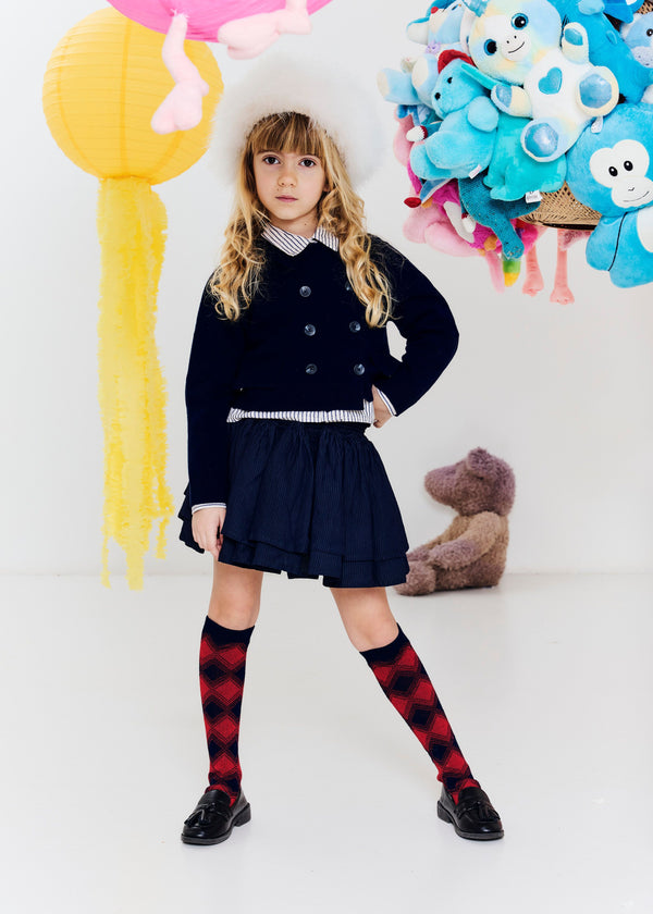 Navy Margot Elastic Waistband Skirt
